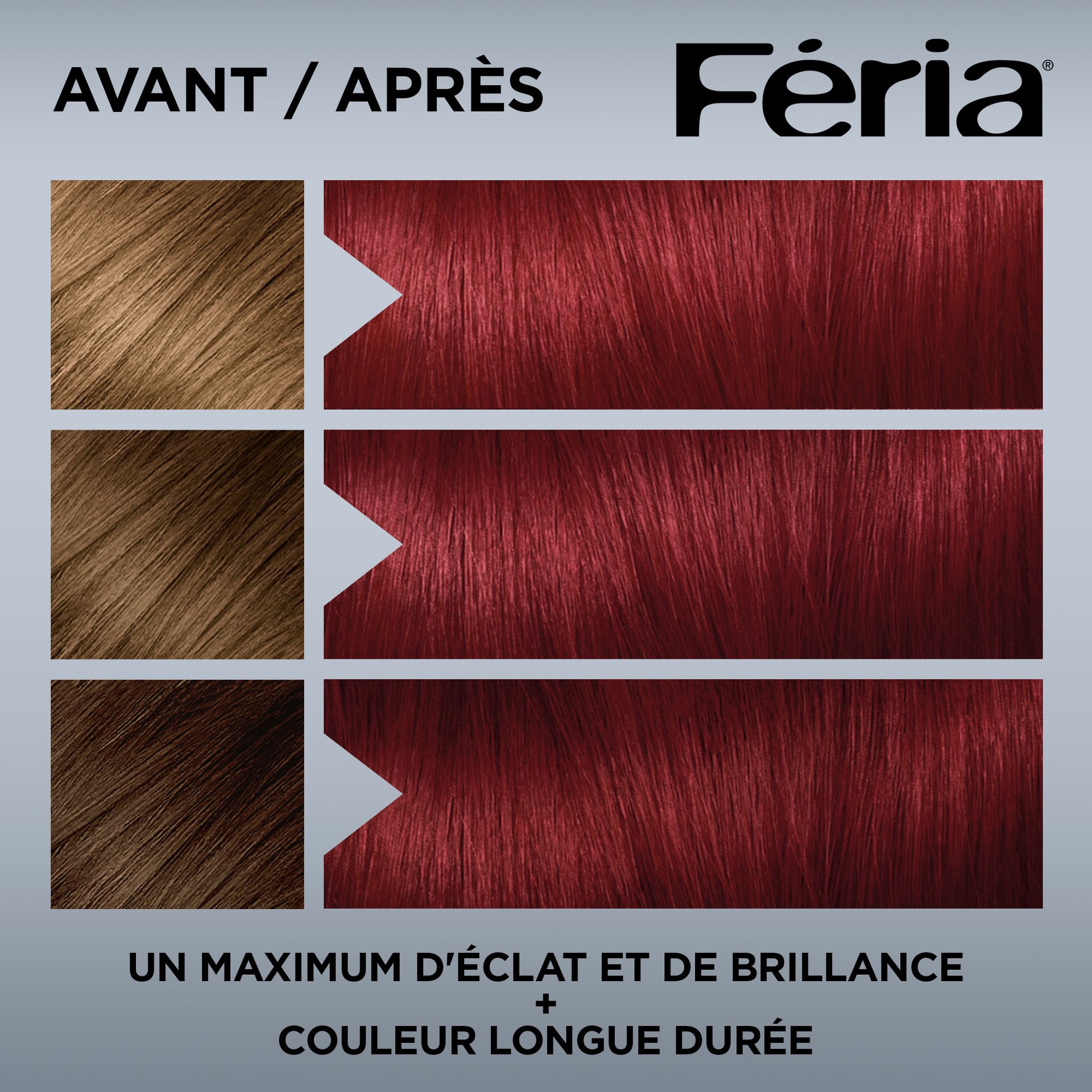 Avant et après la coloration Feria M62 Rouge Froid Riche